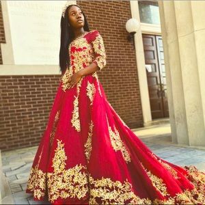 Red Long train dress gown